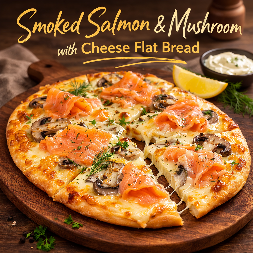Smoked Salmon & Mushroom with Cheese Flat Bread Fish & Co
